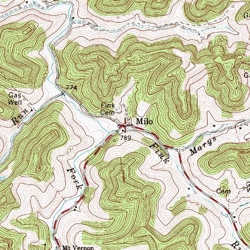 Topographic Map of Milo, WV