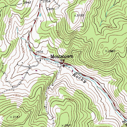 Topographic Map of Moatstown, WV