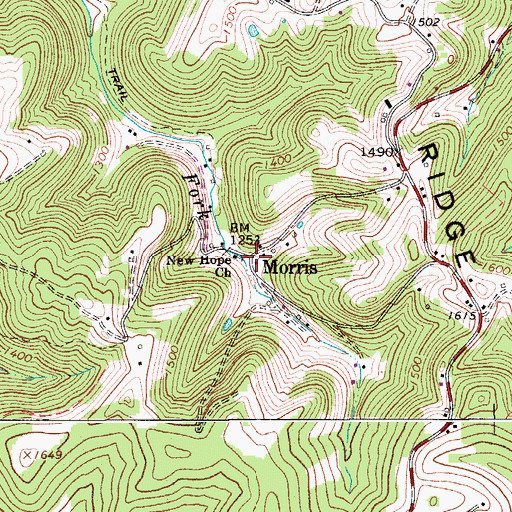 Topographic Map of Morris, WV