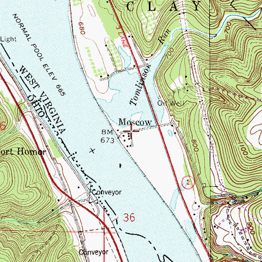 Topographic Map of Moscow, WV