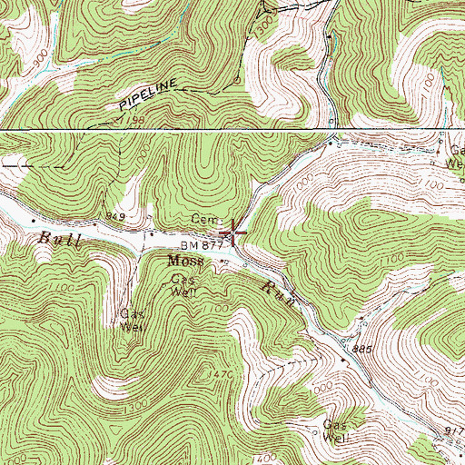 Topographic Map of Moss, WV