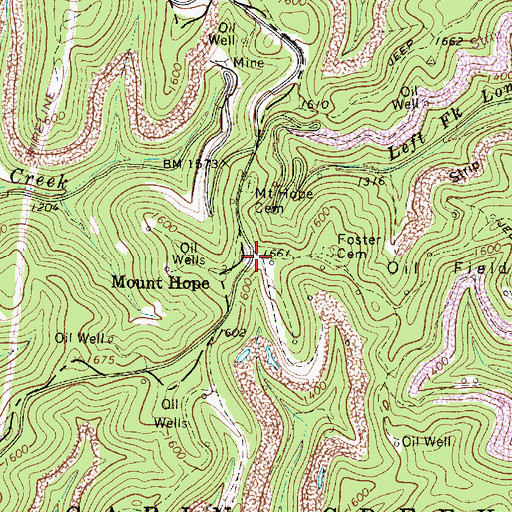 Topographic Map of Mount Hope, WV