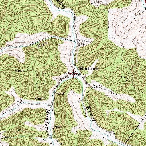 Topographic Map of Mudfork, WV