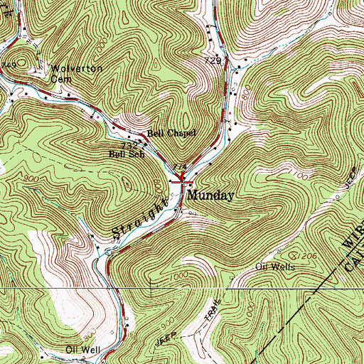 Topographic Map of Munday, WV
