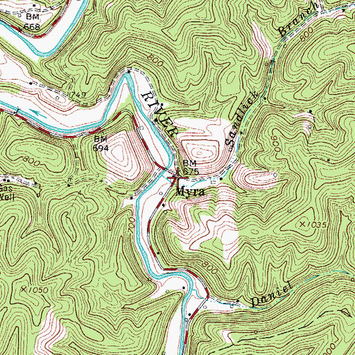 Topographic Map of Myra, WV