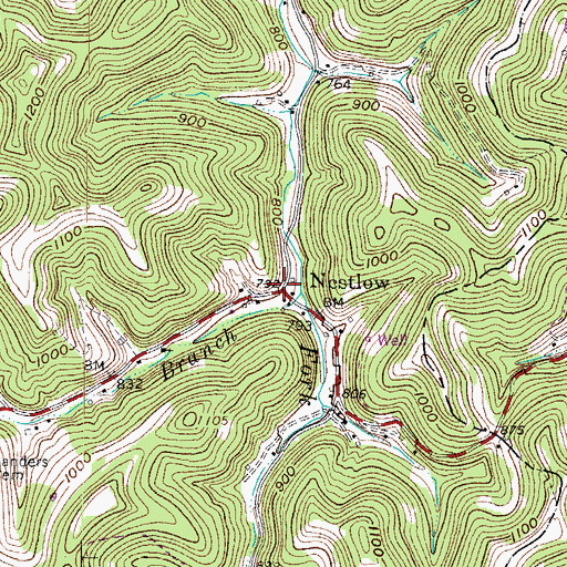 Topographic Map of Nestlow, WV