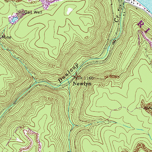 Topographic Map of Newlyn, WV