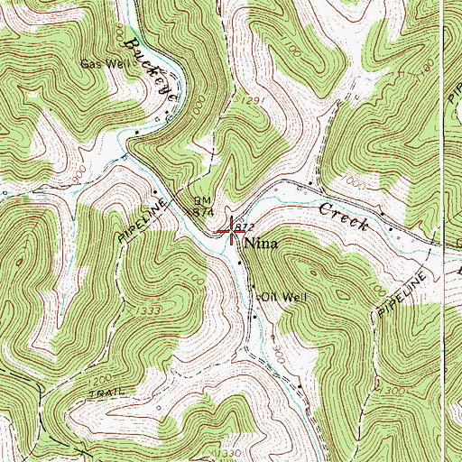 Topographic Map of Nina, WV