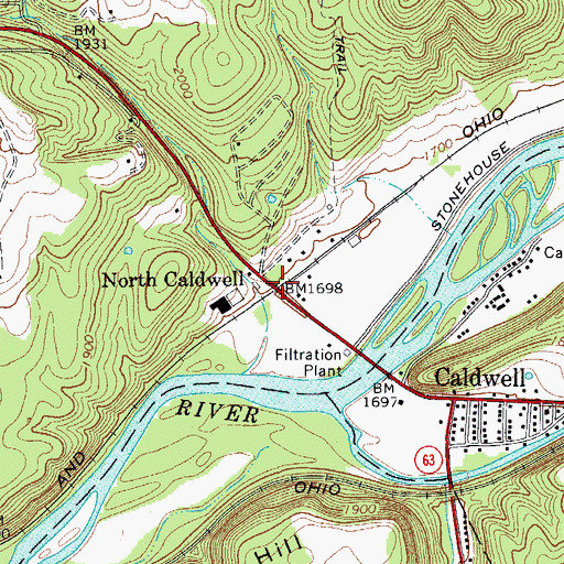 Topographic Map of North Caldwell, WV