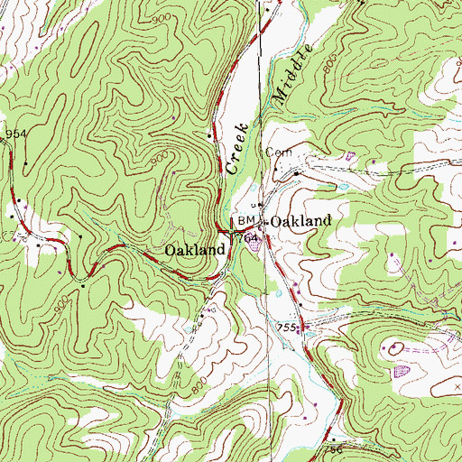 Topographic Map of Oakland, WV