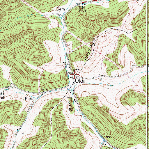 Topographic Map of Oka, WV