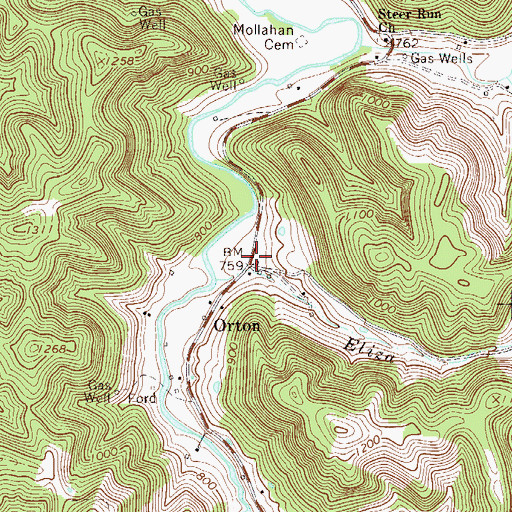 Topographic Map of Orton, WV