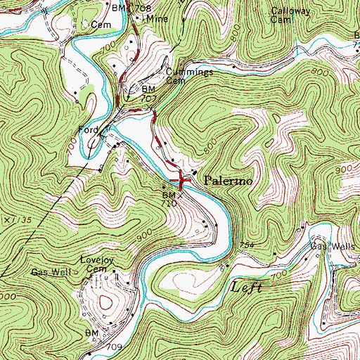 Topographic Map of Palermo, WV