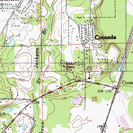 Topographic Map of Bibbs Cemetery, AL