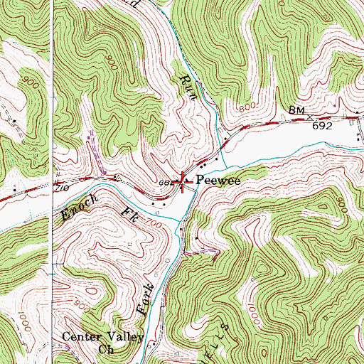 Topographic Map of Peewee, WV