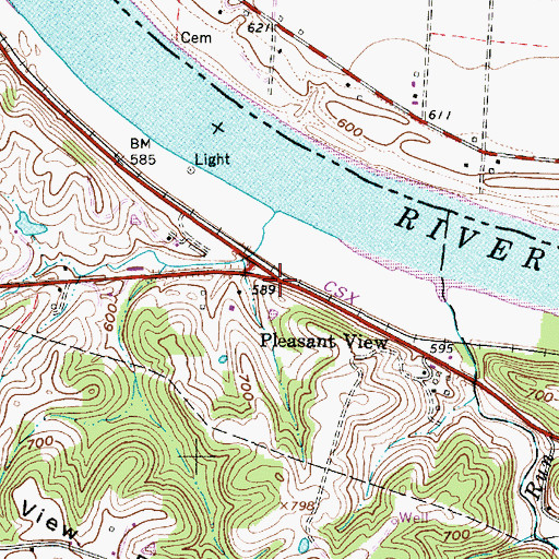 Topographic Map of Pleasant View, WV