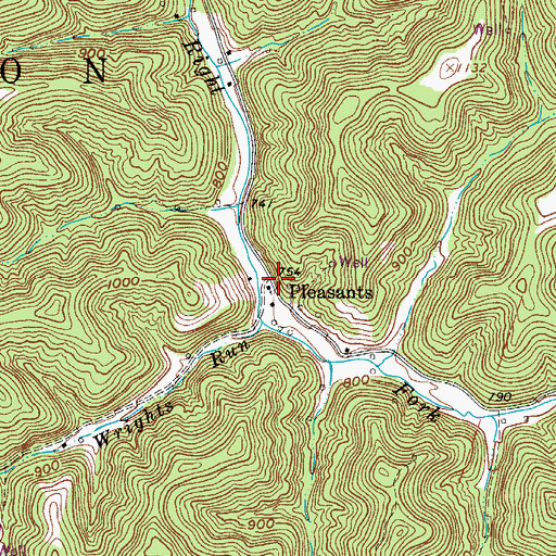 Topographic Map of Pleasants, WV