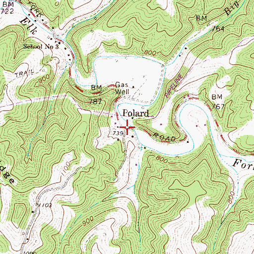 Topographic Map of Polard, WV