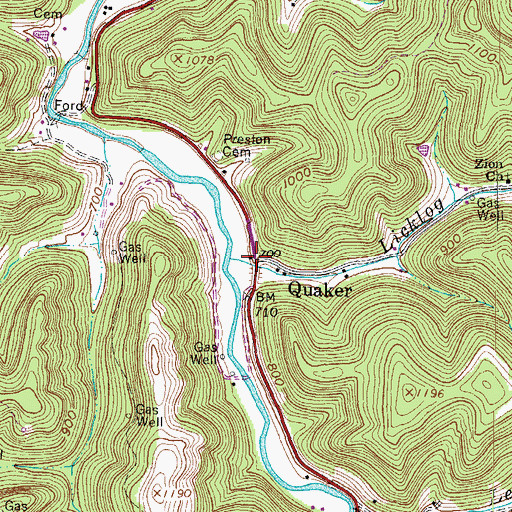 Topographic Map of Quaker, WV