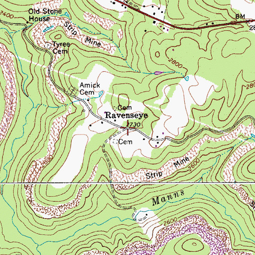 Topographic Map of Ravenseye, WV