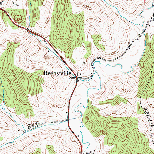 Topographic Map of Reedyville, WV