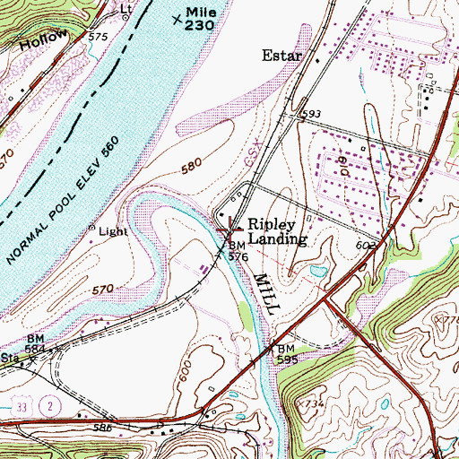Topographic Map of Ripley Landing, WV