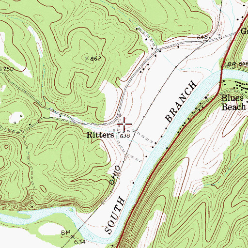 Topographic Map of Ritters, WV