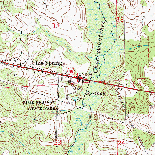 Topographic Map of Blue Springs, AL