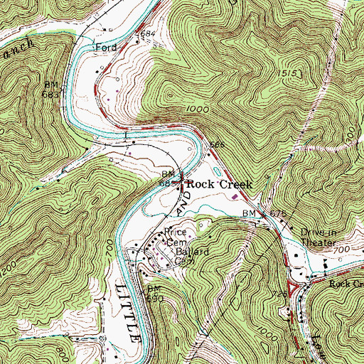 Topographic Map of Rock Creek, WV