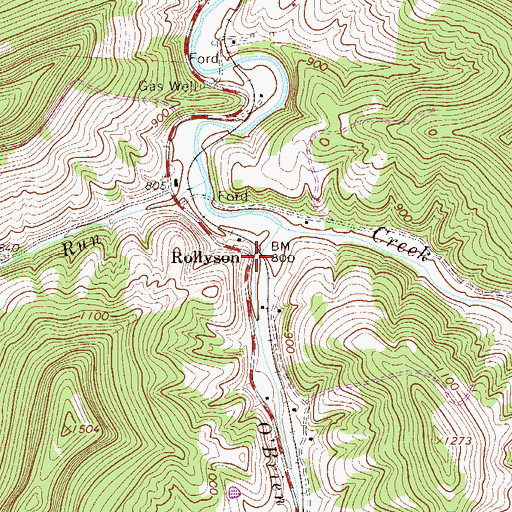 Topographic Map of Rollyson, WV