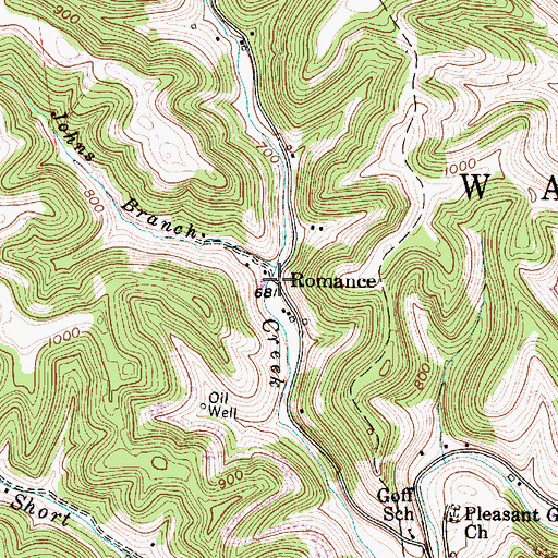 Topographic Map of Romance, WV