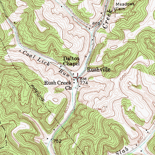 Topographic Map of Rushville, WV