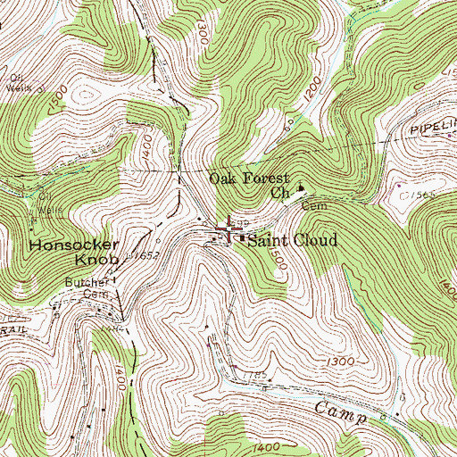 Topographic Map of Saint Cloud, WV