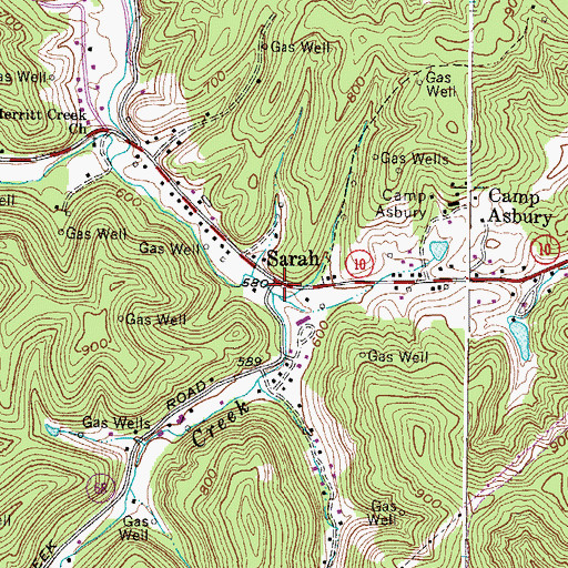 Topographic Map of Sarah, WV