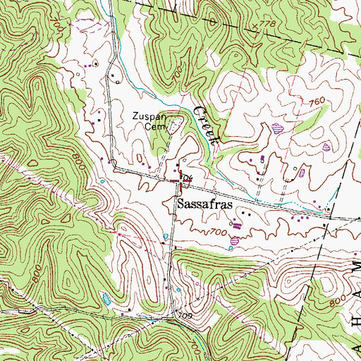 Topographic Map of Sassafras, WV