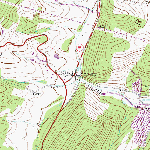 Topographic Map of Scherr, WV