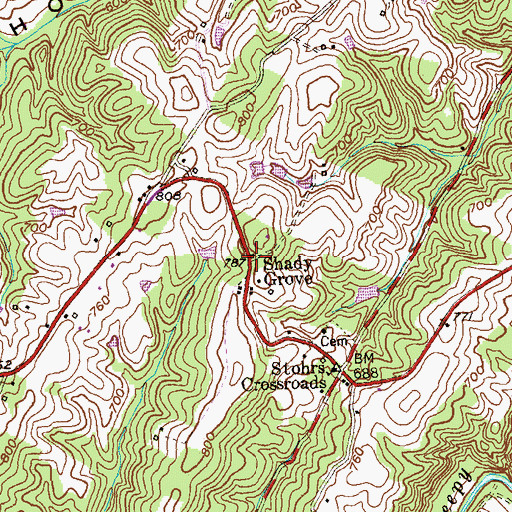 Topographic Map of Shady Grove, WV
