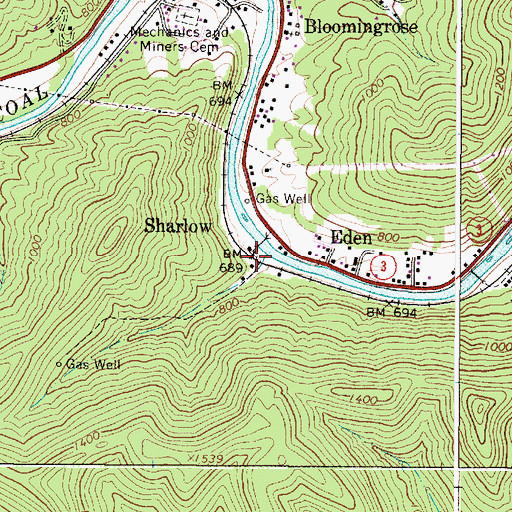 Topographic Map of Sharlow, WV