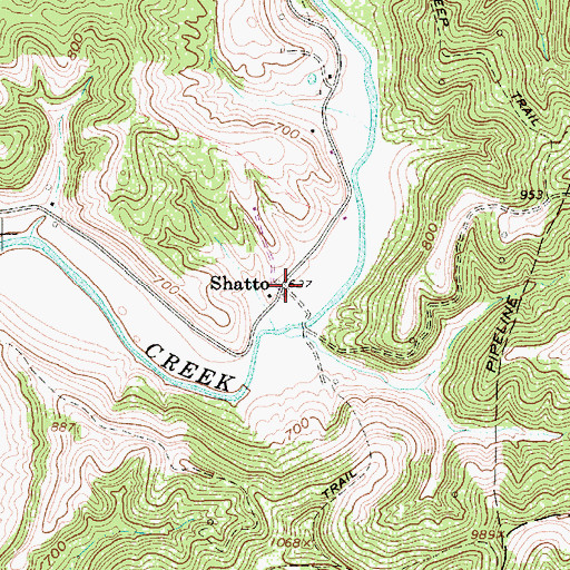 Topographic Map of Shatto, WV