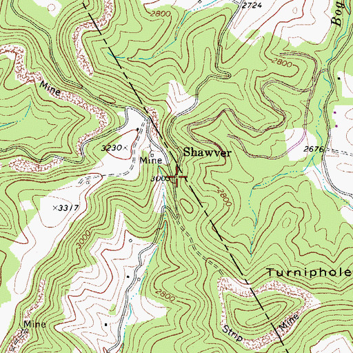 Topographic Map of Shawver, WV