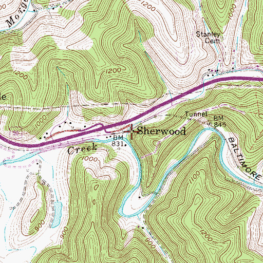 Topographic Map of Sherwood, WV