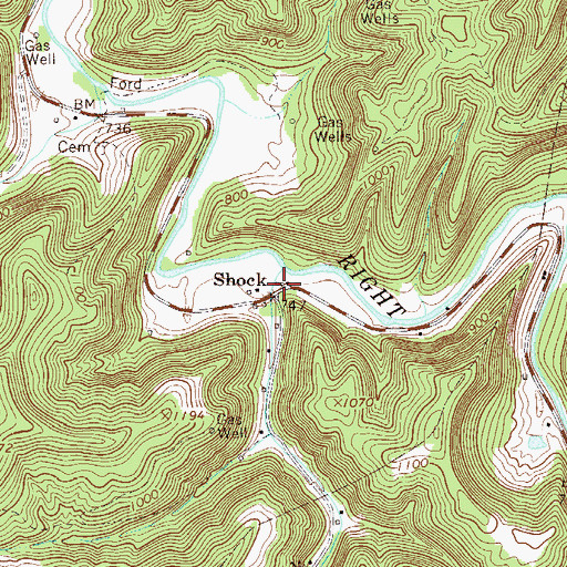 Topographic Map of Shock, WV
