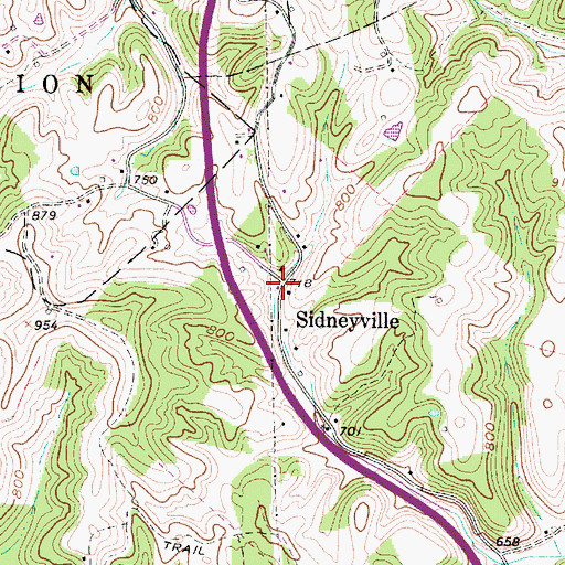 Topographic Map of Sidneyville, WV