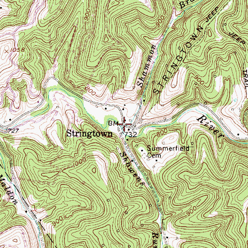 Topographic Map of Stringtown, WV