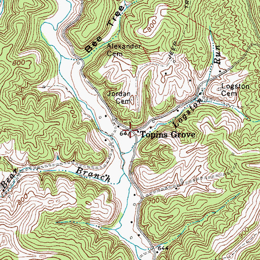 Topographic Map of Topins Grove, WV
