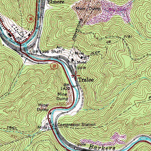 Topographic Map of Tralee, WV