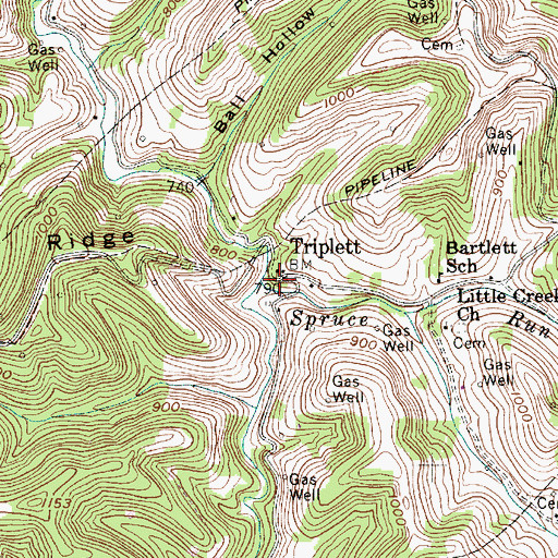 Topographic Map of Triplett, WV
