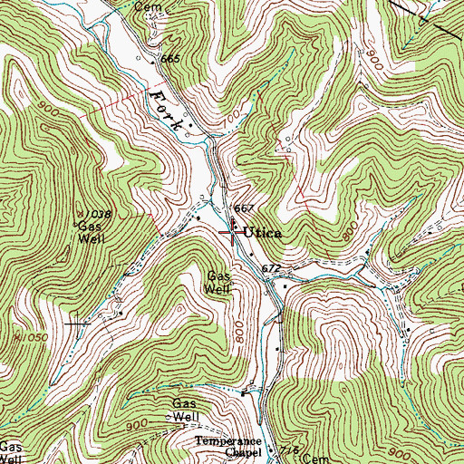 Topographic Map of Utica, WV
