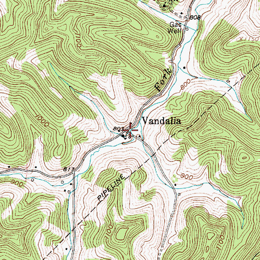 Topographic Map of Vandalia, WV