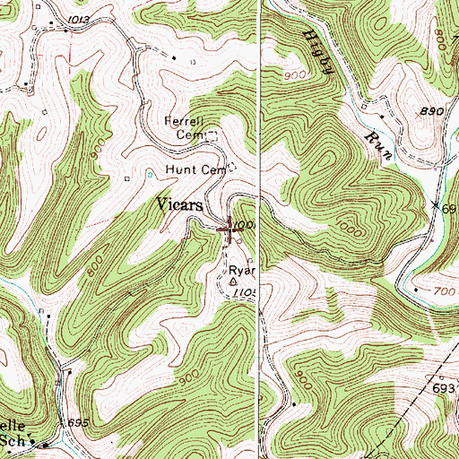 Topographic Map of Vicars, WV
